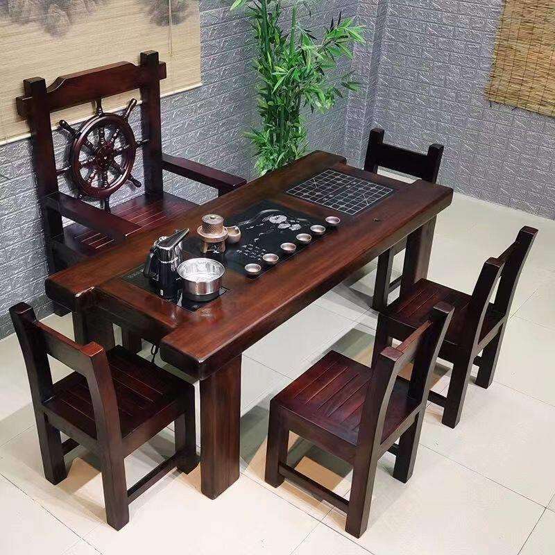 全实木茶几桌小户型茶艺桌家用阳台泡茶台老船木客厅茶桌椅组合