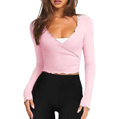 Hixiaohe Womens Ballet Wrap Tops Cropped Long Sleeve Self