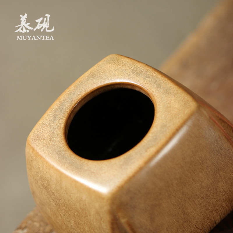 慕陶陶瓷茶叶罐普洱存储罐日式窑变醒茶罐家用黑檀木盖密封罐茶仓