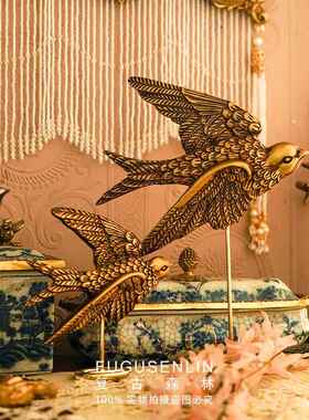 复古森林燕子造型桌面家居摆件装饰文艺轻奢博古架饰品拍摄道具