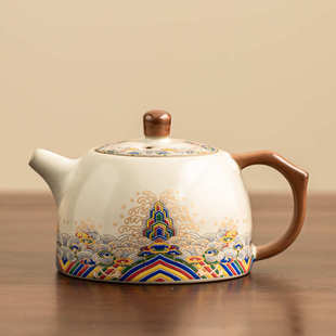功夫茶具 米黄汝窑茶壶单壶泡茶家用轻奢陶瓷大容量泡茶壶高档新款