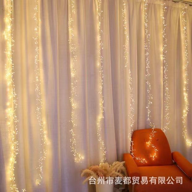 鞭炮窗帘灯铜线灯串2023新款热销圣诞节日led装饰氛围灯铜丝彩灯