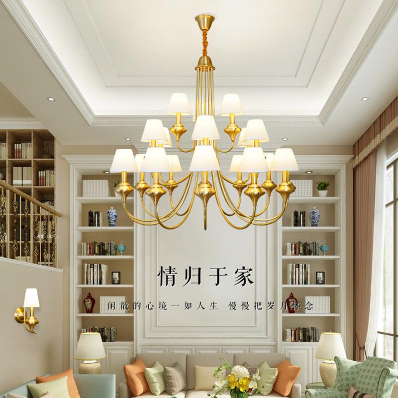 客厅吊灯复式楼别墅大吊灯三层全铜灯美式乡村北欧跃层楼梯吊灯