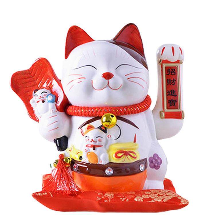 10寸店铺礼品家居装饰品客厅摆件自动摇手招财猫陶瓷摆件开业礼品