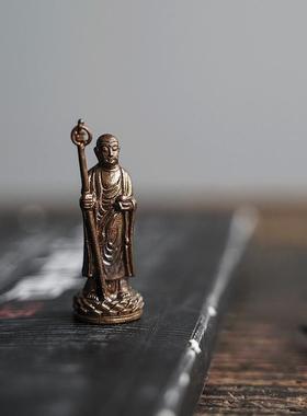正品地藏菩萨口 进手作黄随铜饰身佛像口袋佛微雕家居品桌面摆件
