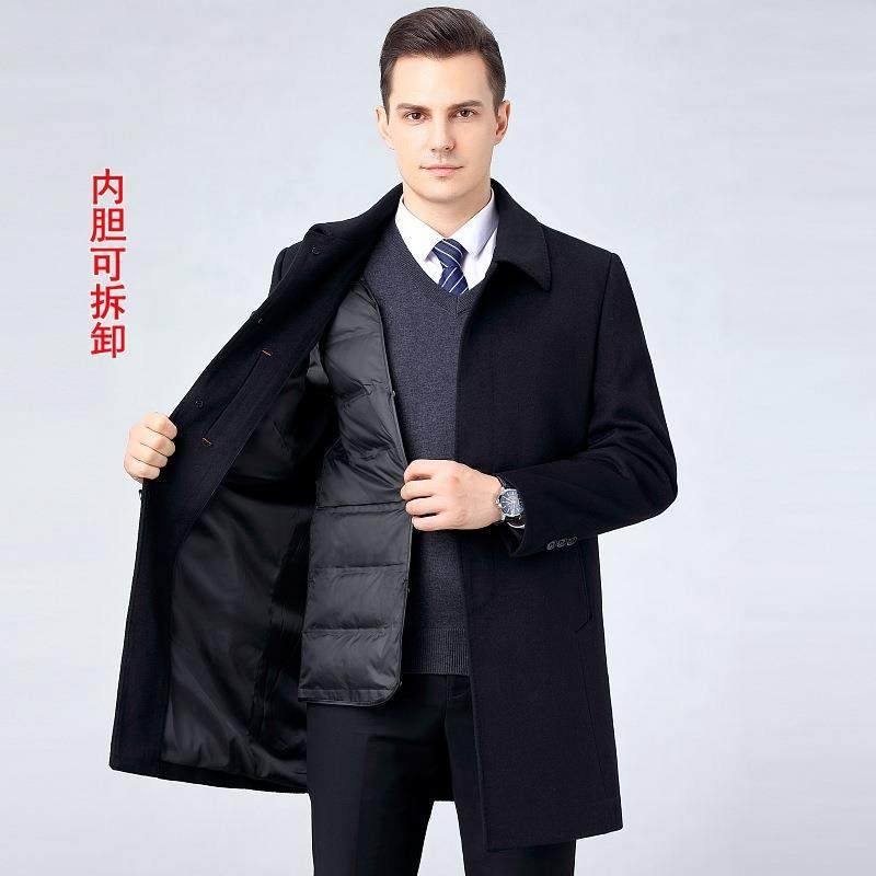 绒冬季羽绒8801-Z胆男士羊大衣中老年爸爸装羊毛呢子风衣加厚内外