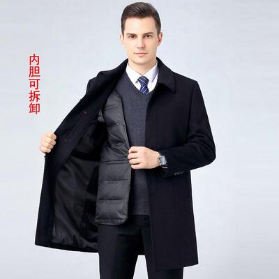 季8801-Z冬羽绒内胆男羊年绒大衣中老爸爸装羊毛士呢子风衣加厚外