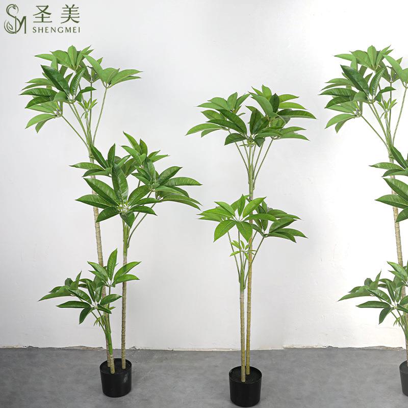 真树绿植假树多杆大叶伞树S-7092/7多式款人造落地摆件发财场景布