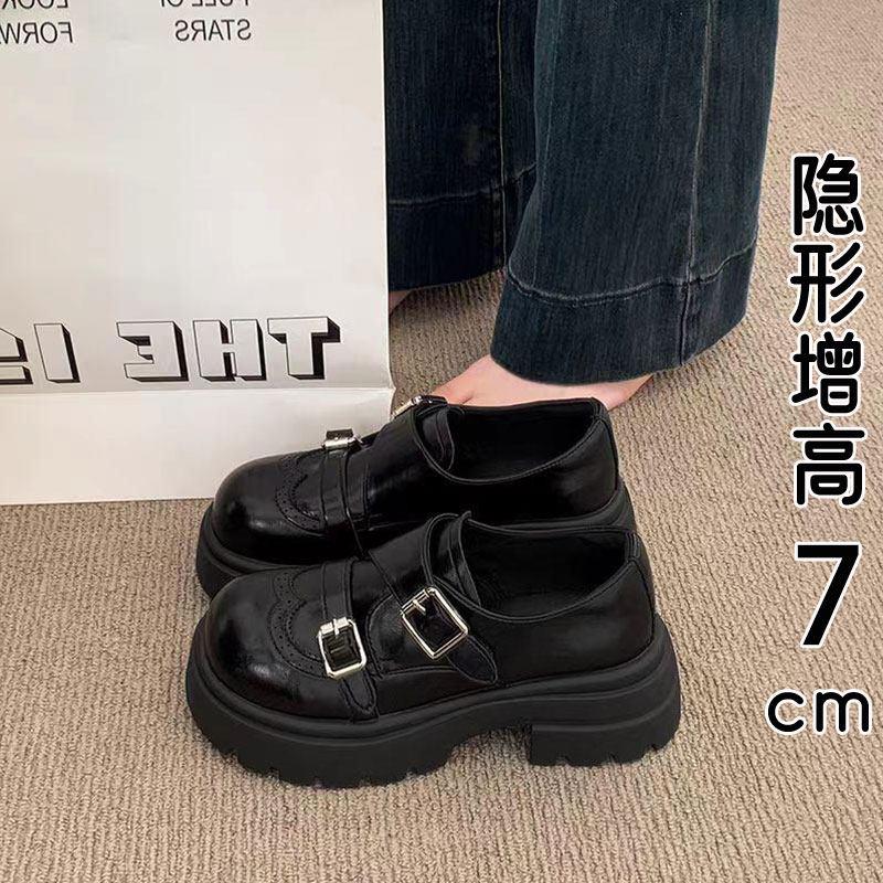 香港真皮布洛克雕花乐福鞋女2026春秋季新款厚底包鞋英伦风小皮鞋
