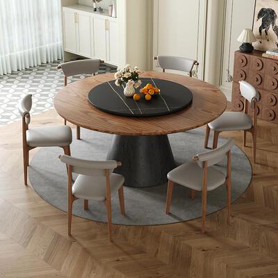 高档艾吃点中古风白蜡木圆形转餐桌用小户型现代简约客厅家带盘饭