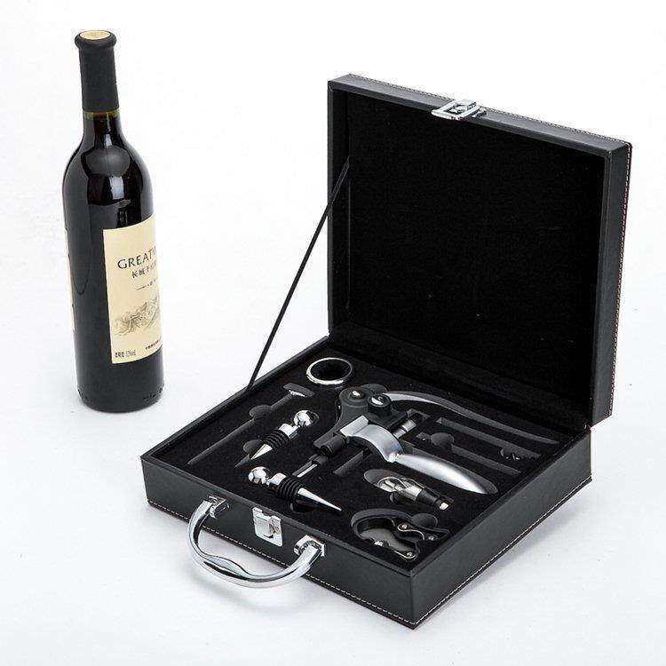 葡萄酒红酒开器塞倒酒器木盒九件套酒具套装礼品皮盒酒环配件