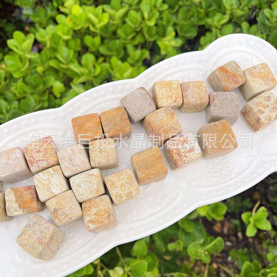 天然珊瑚玉方块摆件菊花石方糖形状儿童科普淘矿挖宝跨境供货