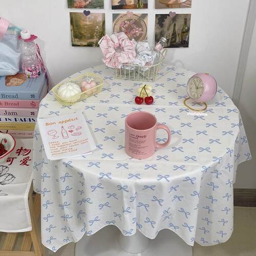 扎扎home ins清新蝴蝶结印花餐桌布茶几布野餐布少女心书桌背景布