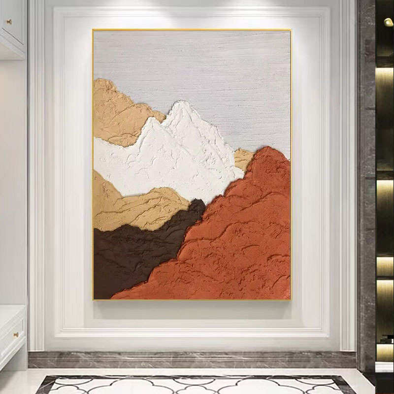 纯手绘油画砂岩肌理画橙色抽象玄关装饰画高档客厅沙发背景墙挂画