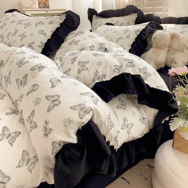 网EMS红简款双层针织棉四套纱丝滑约公主风被件套轻奢韩式花边床