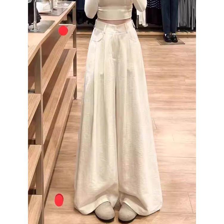 潮牌小个子米白色奶芙西装裤女时尚高腰宽松显瘦垂感休闲阔腿裤