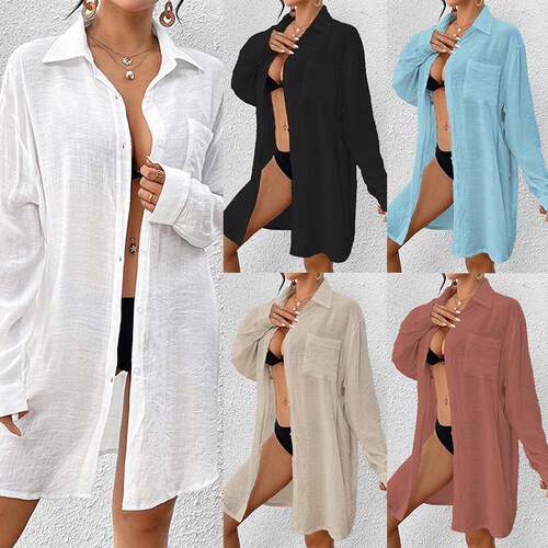 Swimsuit Coverup for Women Button Down Beach Cover Ups Long