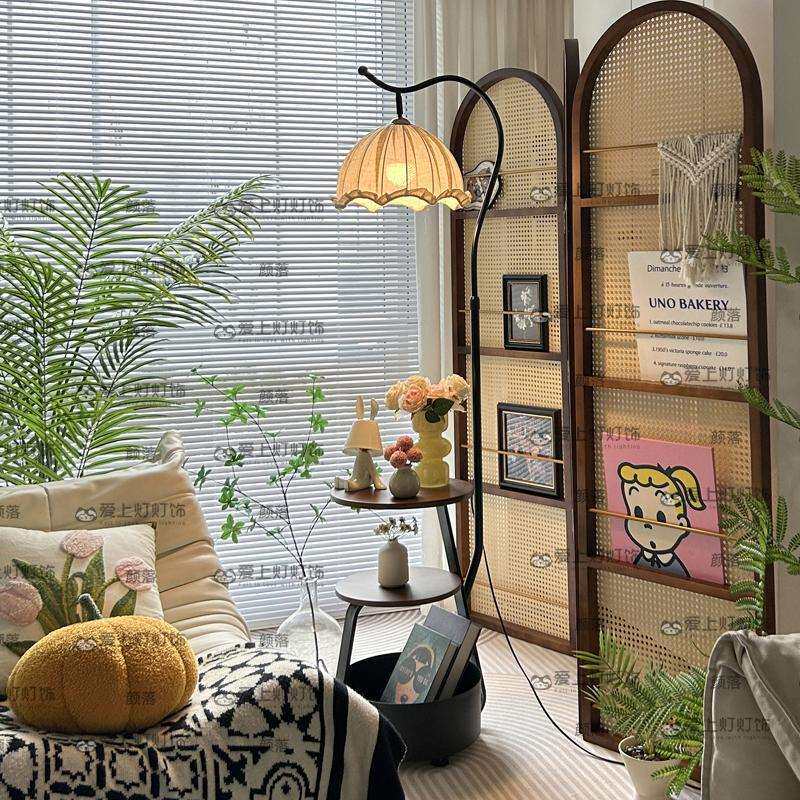 中古落地灯置物架一体美式复古客厅沙发边几氛围灯卧室床头柜台灯