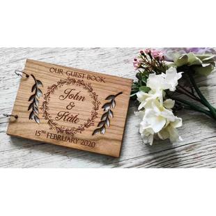 激光雕刻guest book木质婚礼婚庆宾客签到本留言薄签到创意留念