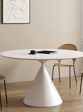 法型奶油风桌岩板圆形餐纯白色现代式简约圆桌小户家用饭DGD桌椅