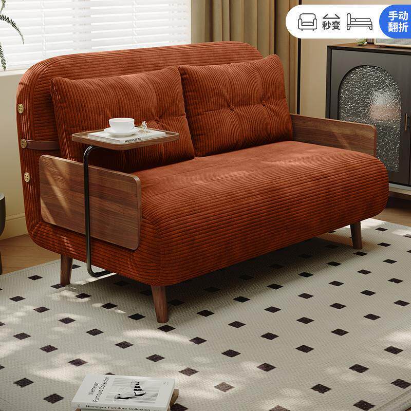 新款实木加厚灯芯绒沙发床多功能可折叠可伸缩坐卧两用小户型客厅