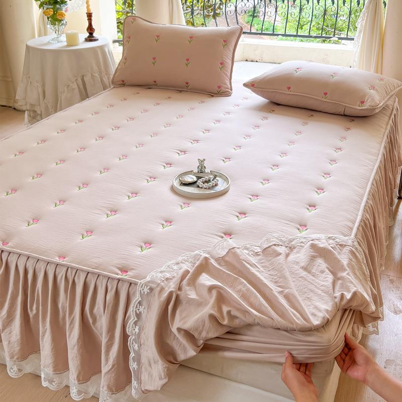 2025新款水洗棉夹棉花边床笠床裙二合一加厚床罩席梦思床垫保护套床上用品床裙原图主图