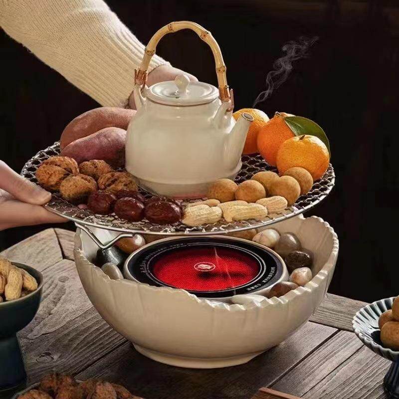 围炉煮茶电陶炉家用室内新中式汝窑煮茶器煮茶炉竹子提梁壶烤茶炉