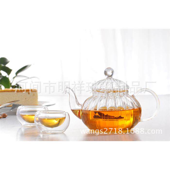 高硼硅耐热玻璃茶具加厚过滤花草茶壶条纹南瓜壶套装