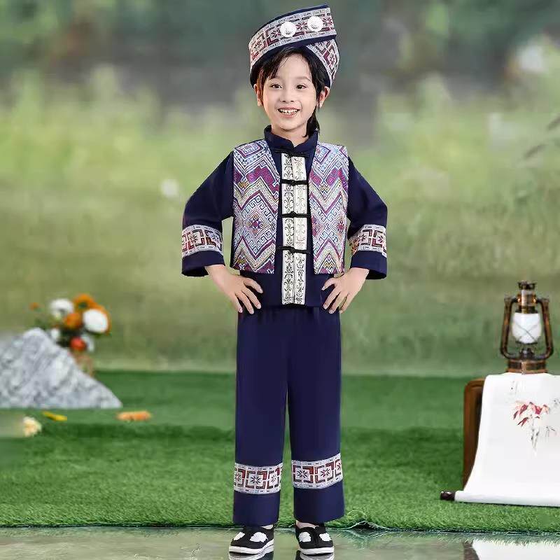 高档款数民族羌族演出少服装童表演服饰儿舞蹈合唱男童新女童短裙