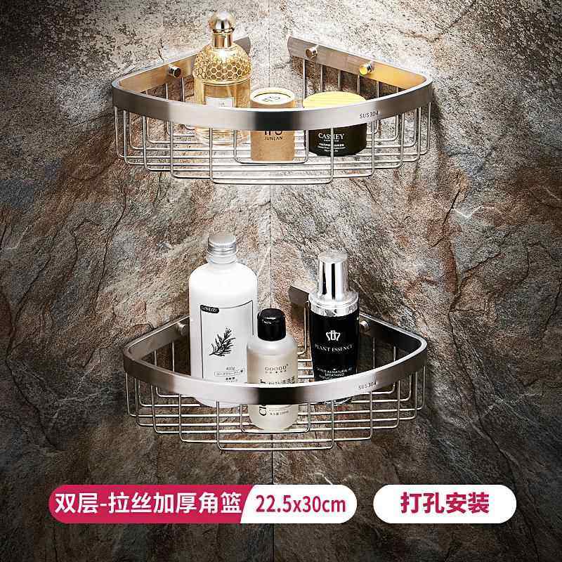高档3网不04锈钢浴室置物篮卫生间篮置角物架墙壁挂式打孔双层三
