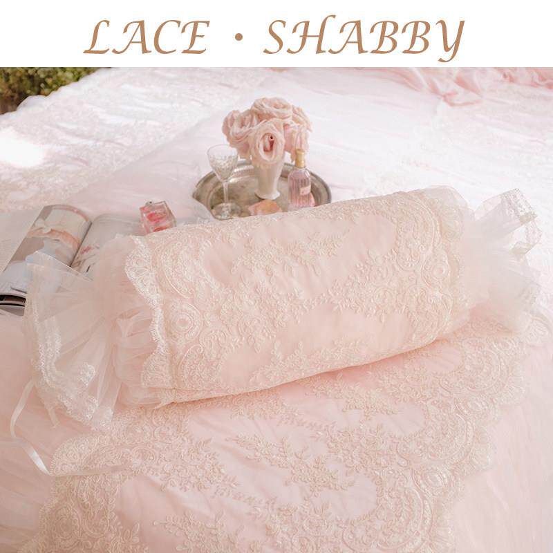 LACESHABBY新款法式复古风格粉色立体绣花蕾丝婚庆家纺糖果枕抱枕