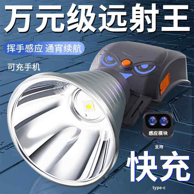 头灯超长续航锂电池矿灯强光充电超亮夜钓鱼专用感应头戴式照明灯