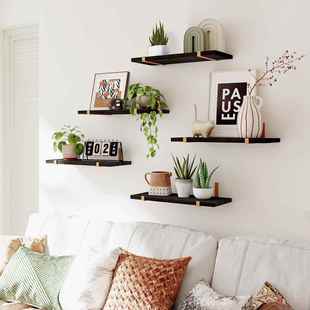 5pcs浴室墙壁木制浮动置物架 一字搁板壁挂储物架 实木壁挂置物架