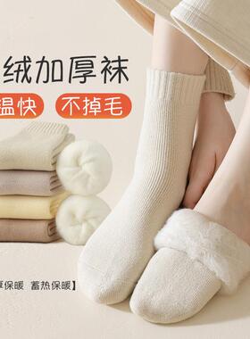 诸暨袜子女秋冬加厚袜子加绒保暖毛圈羊毛袜女士中筒袜羊绒地板袜