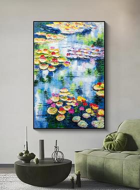 奈睡莲油画莫客代厅挂画玄关装饰画D#371093花卉肌厅理餐壁画现简