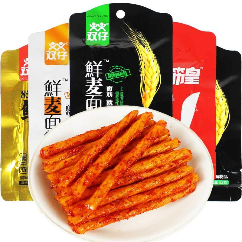 -儿时怀旧双仔85度鲜素牛筋筋皇面筋辣条牛筋传说麻辣味牛板筋零