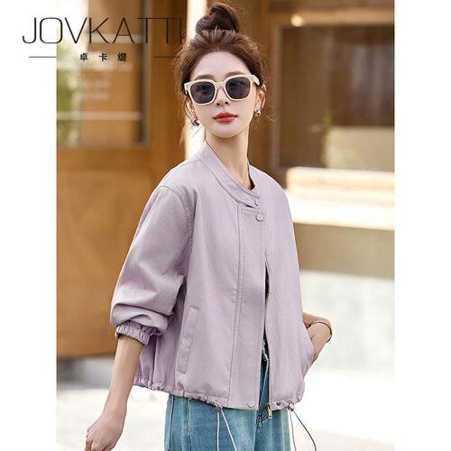 JOVKATTI减龄时尚机车风皮衣外套宽松显瘦小个子立领拉链休闲夹克