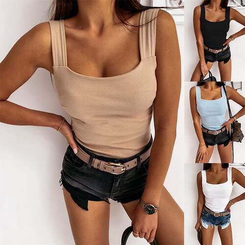 Color Tank Camisole Tops Lady Casual Slim Sleeveless Summer