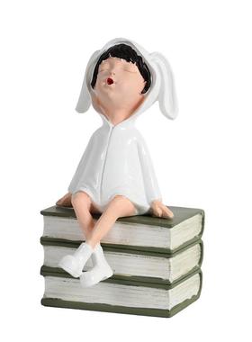 现代北欧简约女孩房书香女孩可爱粉卡通人物书本饰品装饰艺术摆件