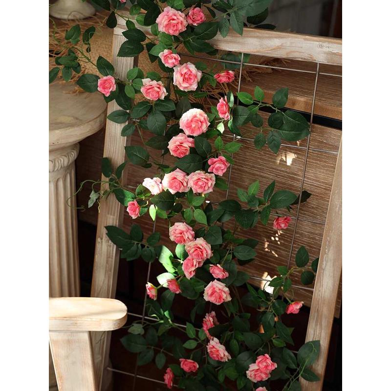 仿真月季爬藤蔷薇花藤龙沙宝石假花管道户外栏杆缠绕装饰墙面造景