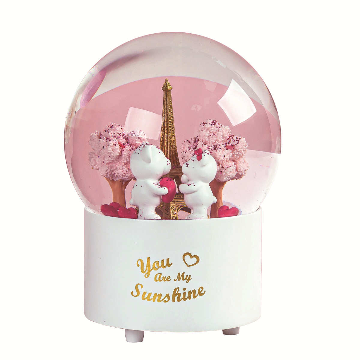 粉色少女心告白熊梦幻飘雪水晶球雪花球音乐盒情人节生日送女友