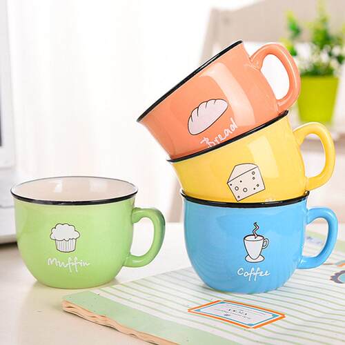 milk tea glass ceramic coffee mug cup cute cartoon spoon 杯