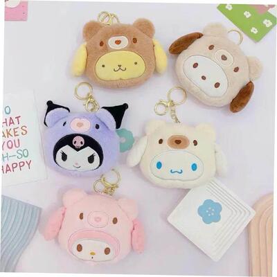 Sanrio Plush Coin Purse Kawaii Kuromi Melody Keychain Bag Co