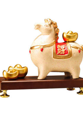 陶瓷马上有钱摆件新中式客厅电视柜玄关办公室装饰品开业乔迁送礼