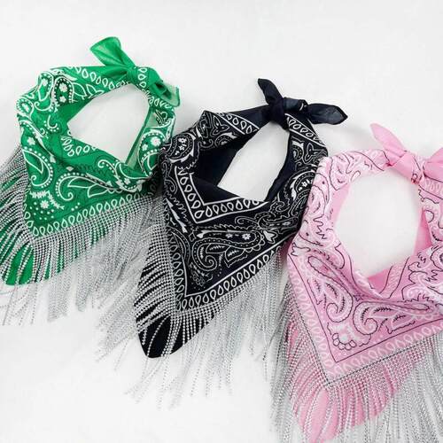 Beautiful Silver Fringed Bandana Turban Headscarf Party Band