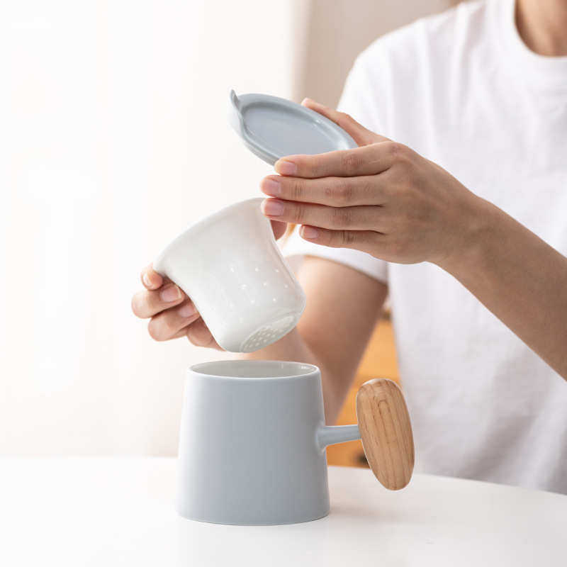 泡茶茶水日式马克瓷杯分离水杯茶杯批发创意办公室杯杯陶礼品套装