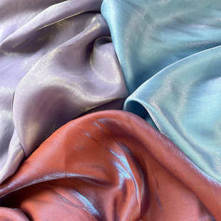 面料汉服布料 超柔垂感金蓝色光泽细腻亚麻时装 真丝丝麻 薄款