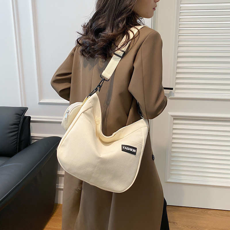 日系帆布小方包学生通勤托特包女日系大容量纯色子母包单肩斜跨包