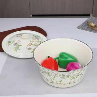 加厚经典 搪瓷猪油盆家用饺子馅料盆盖碗 珐琅搪瓷带盖盆 怀旧老式