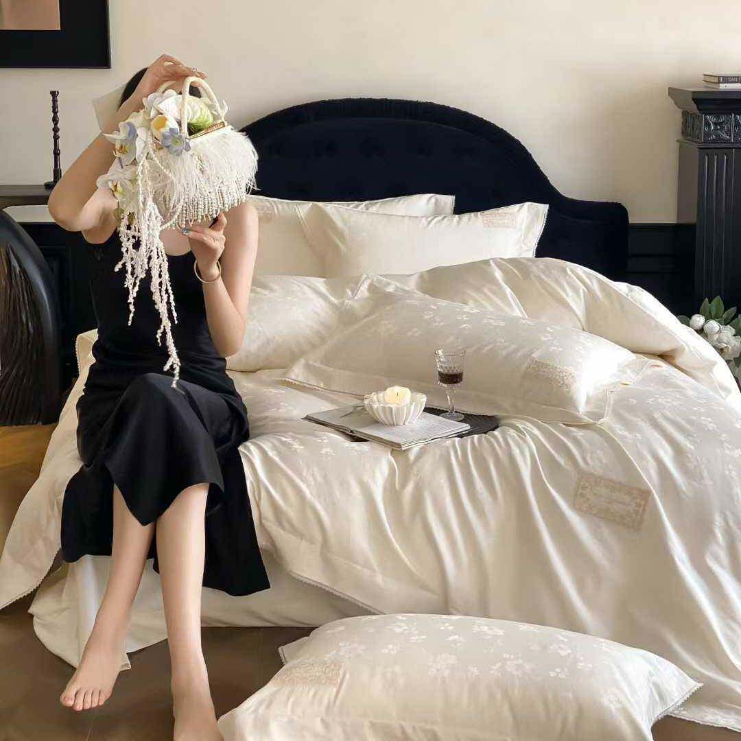 【香龄优品】法式轻奢风全棉提花蕾丝花边四件套纯棉床单被套床品